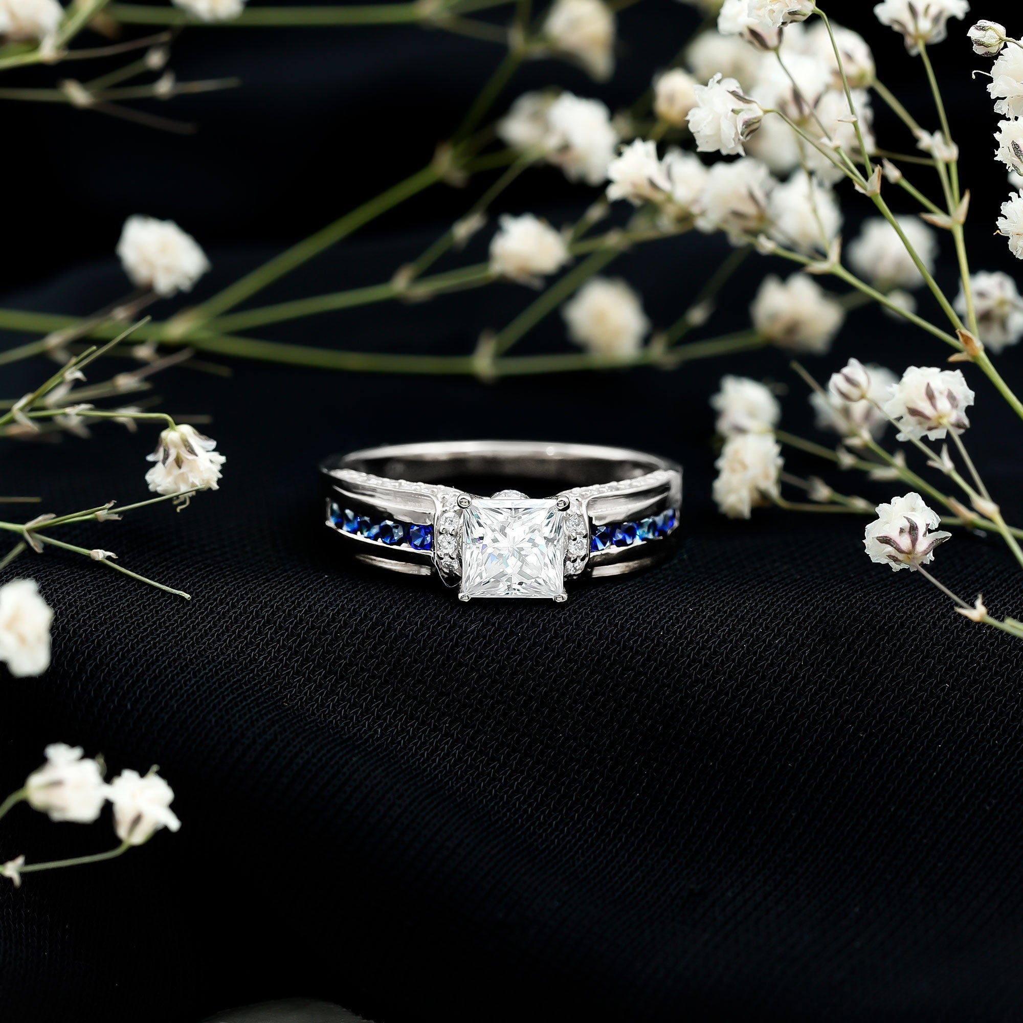Princess Cut Moissanite Statement Engagement Ring