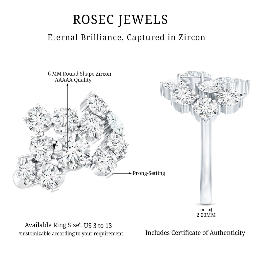Certified Cubic Zirconia Cluster Engagement Ring in Silver