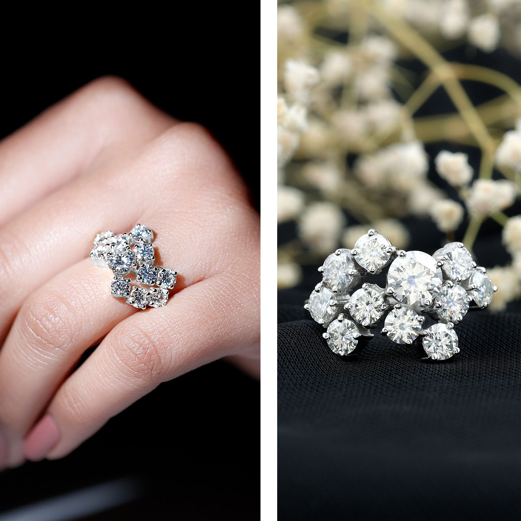 Certified Cubic Zirconia Cluster Engagement Ring in Silver