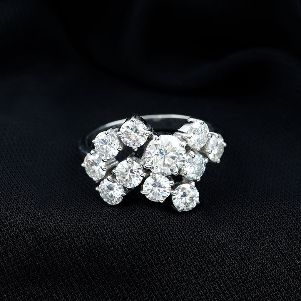 Certified Cubic Zirconia Cluster Engagement Ring in Silver