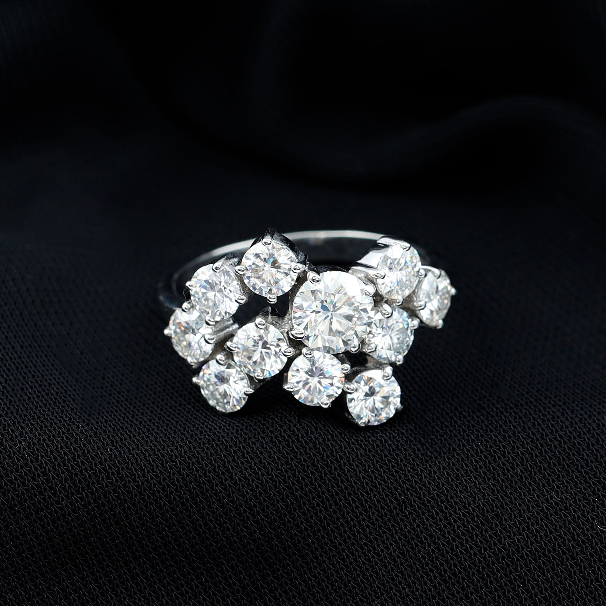 Certified Cubic Zirconia Cluster Engagement Ring in Silver