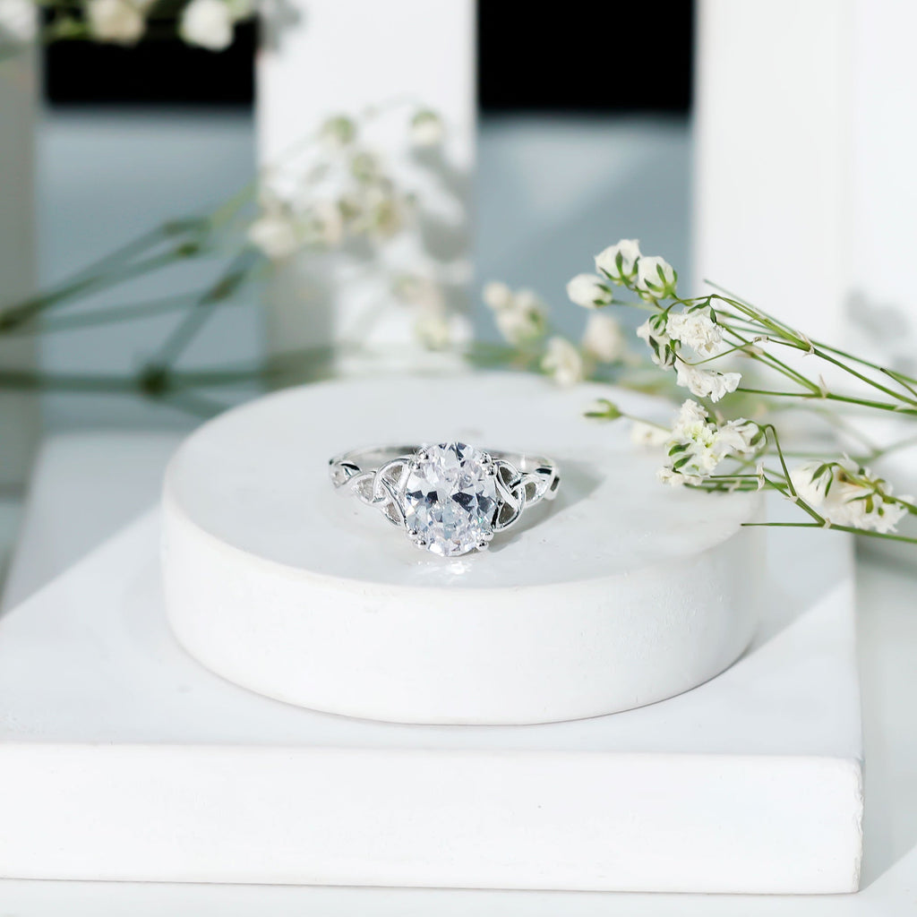 Certified 2 Carat Cubic Zirconia Oval Engagement Ring with Celtic Knot