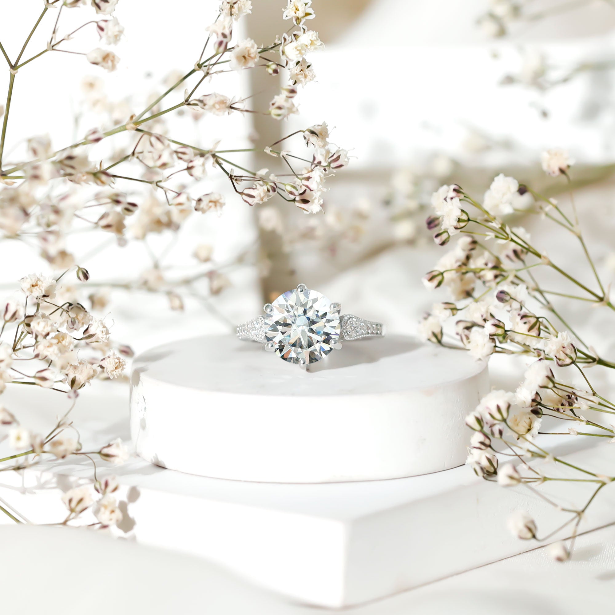 Certified 4.4 Carat Moissanite Round Engagement Ring in Silver