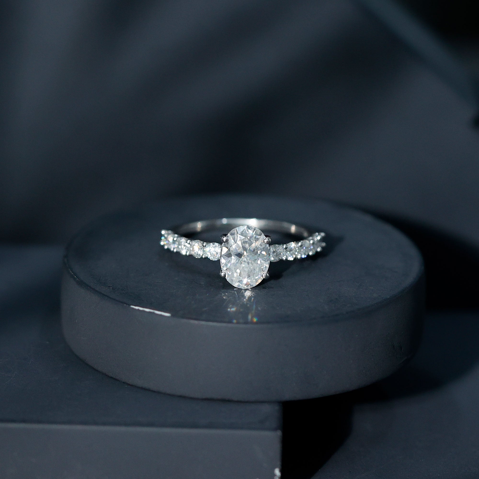 Certified 2 Carat Moissanite Oval Engagement Ring with Side Stones