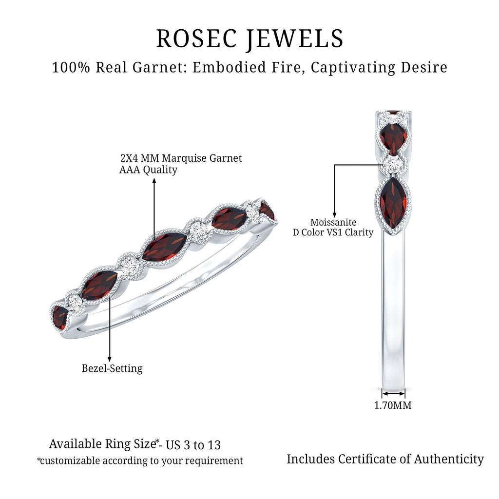 Marquise Cut Real Garnet Eternity Ring with Moissanite