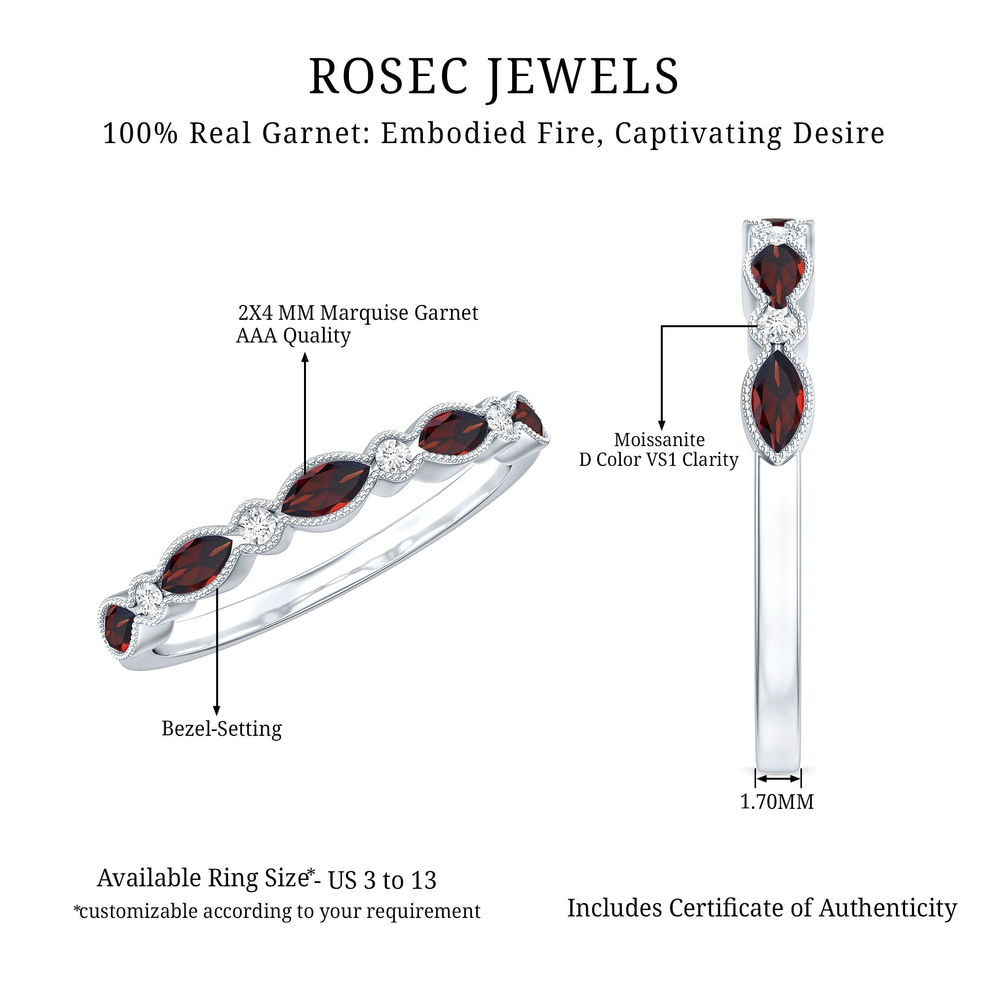 Marquise Cut Real Garnet Eternity Ring with Moissanite