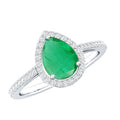 Certified Emerald Teardrop Engagement Ring with Diamond Halo
