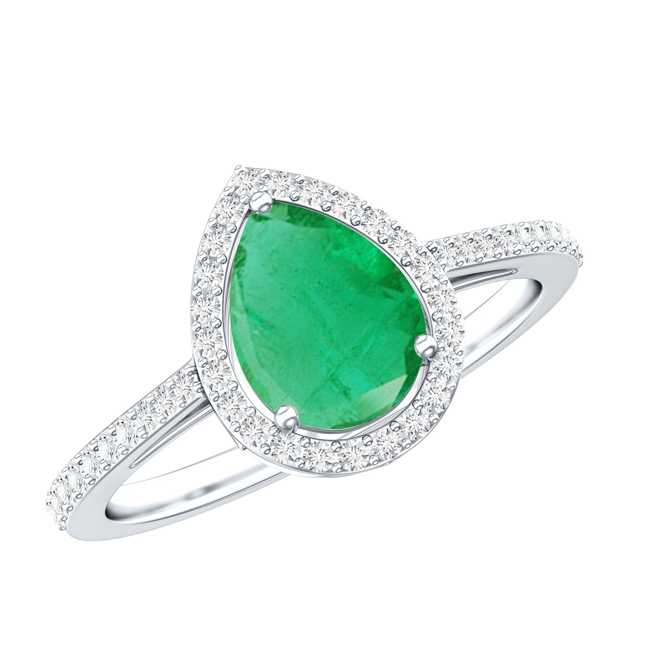Certified Emerald Teardrop Engagement Ring with Diamond Halo