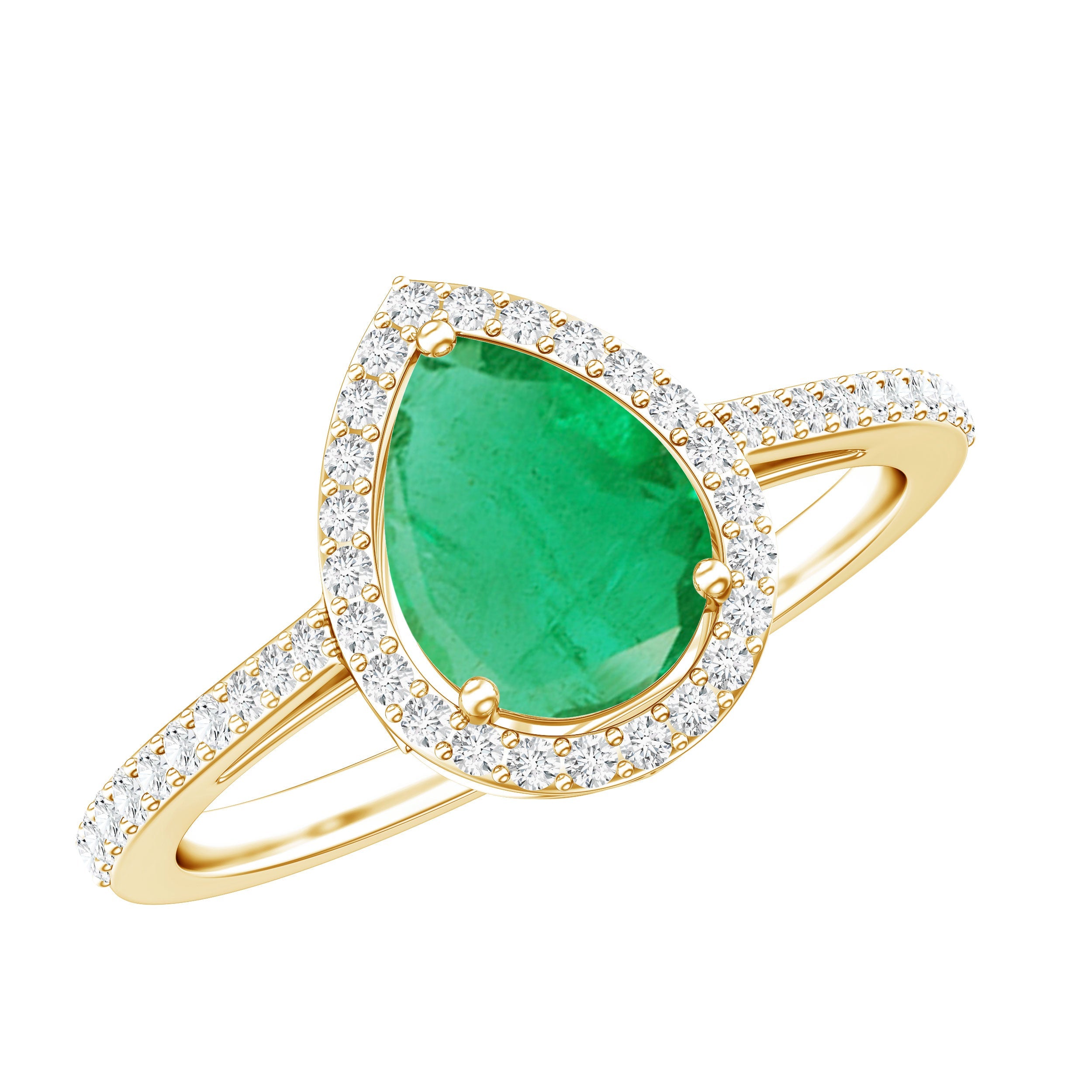 Certified Emerald Teardrop Engagement Ring with Diamond Halo
