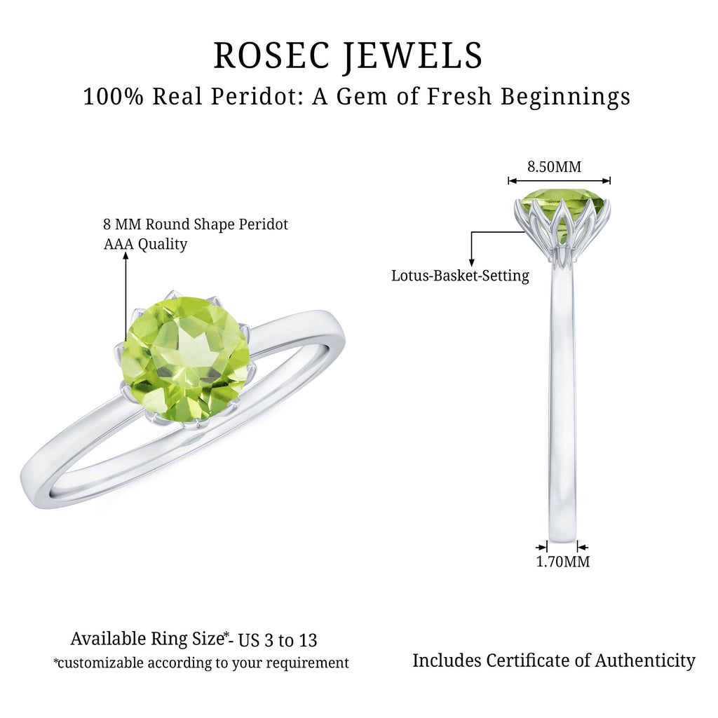 Genuine 2 Carat Peridot Engagement Ring in Lotus Basket Setting