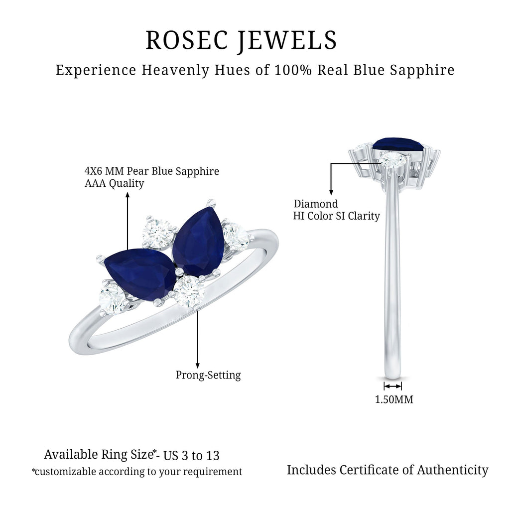 Genuine Blue Sapphire and Diamond Cluster Engagement Ring with Certificate