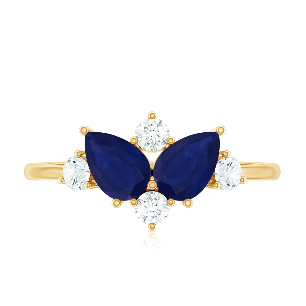 Genuine Blue Sapphire and Diamond Cluster Engagement Ring with Certificate