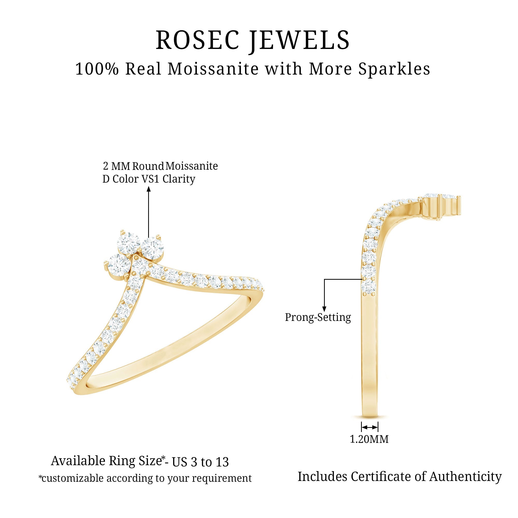 Certified Moissanite Chevron Wedding Ring Enhancer for Women