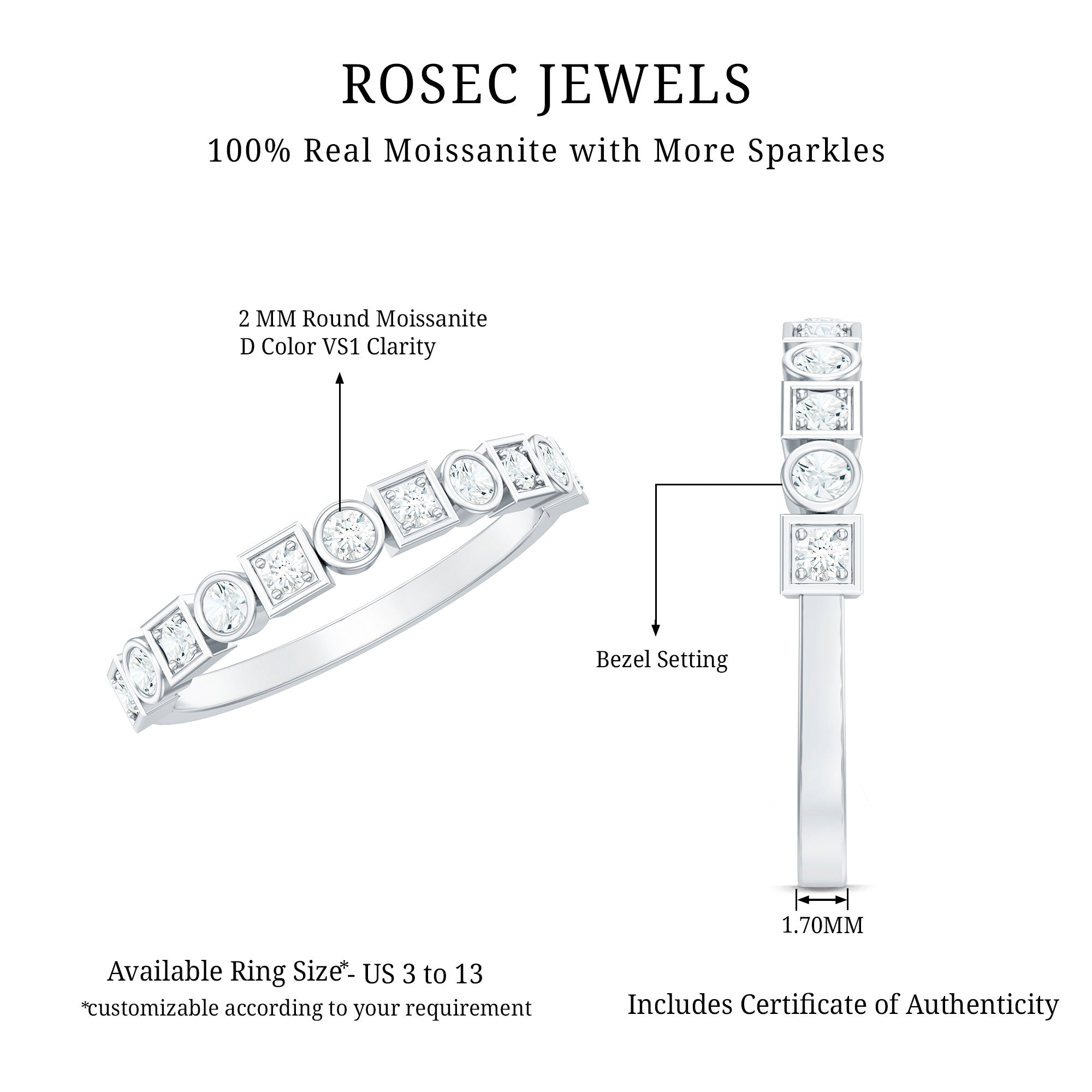 Certified Moissanite Geometric Wedding Band