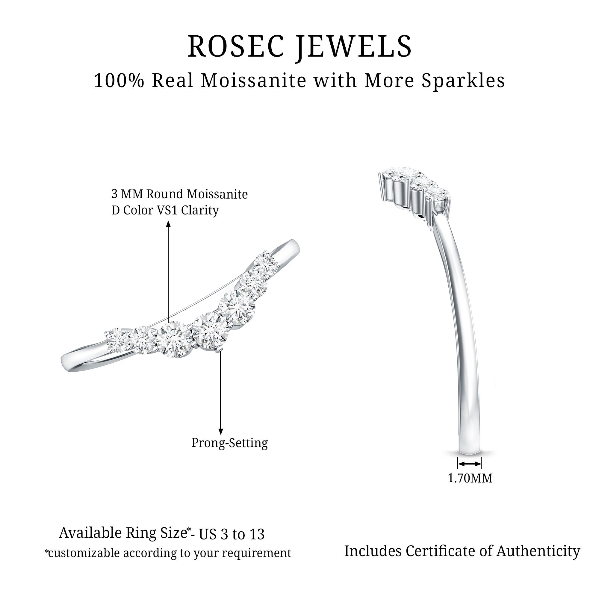 Certified Moissanite Chevron Ring Enhancer for Women