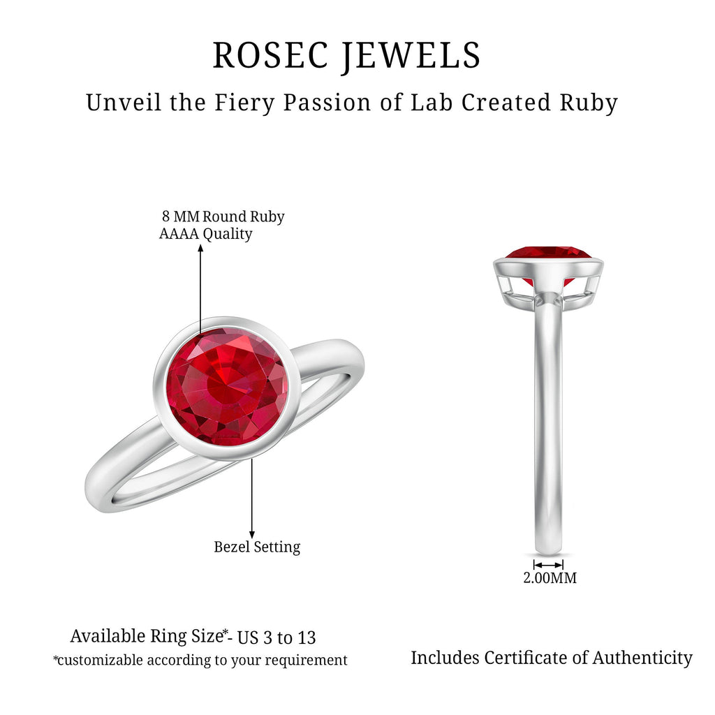 Bezel Set 8 MM Lab Created Ruby Solitaire Engagement Ring
