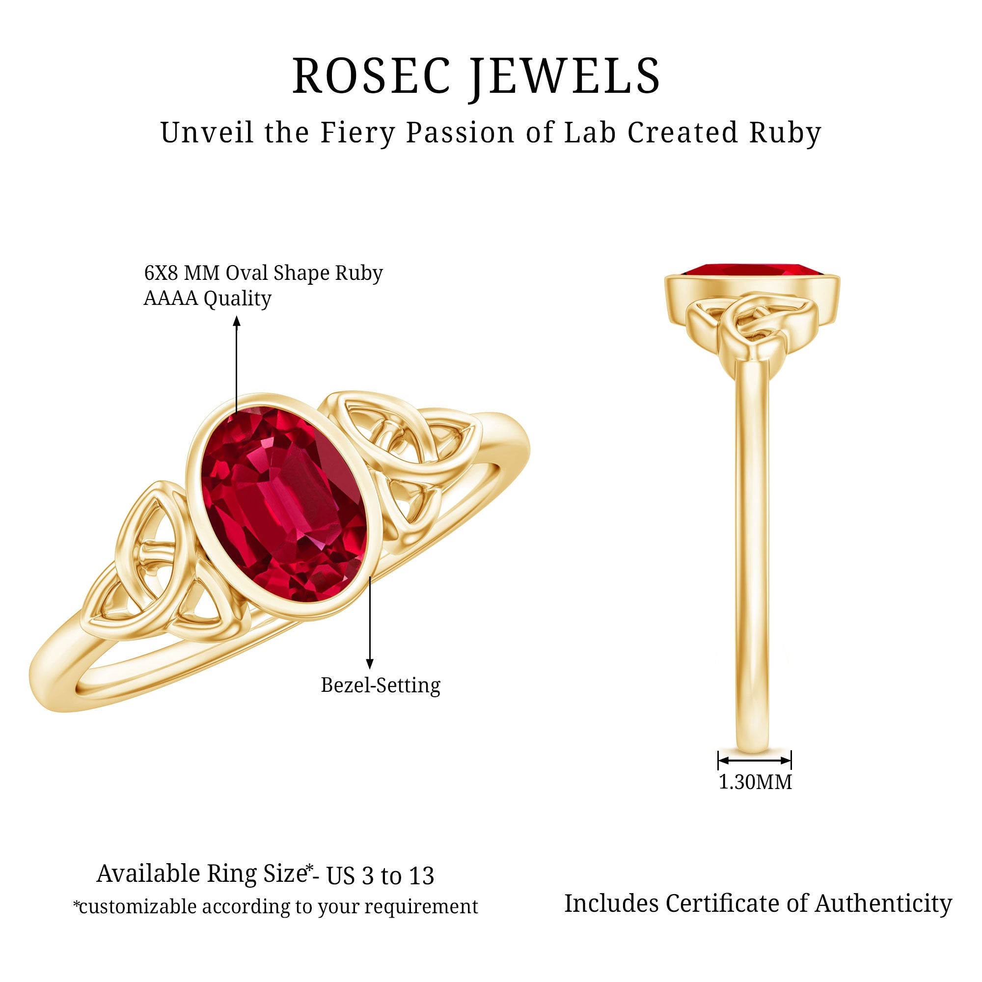 Oval Shaped 1.5 Carat Lab Grown Ruby Celtic Engagement Ring in Bezel Setting