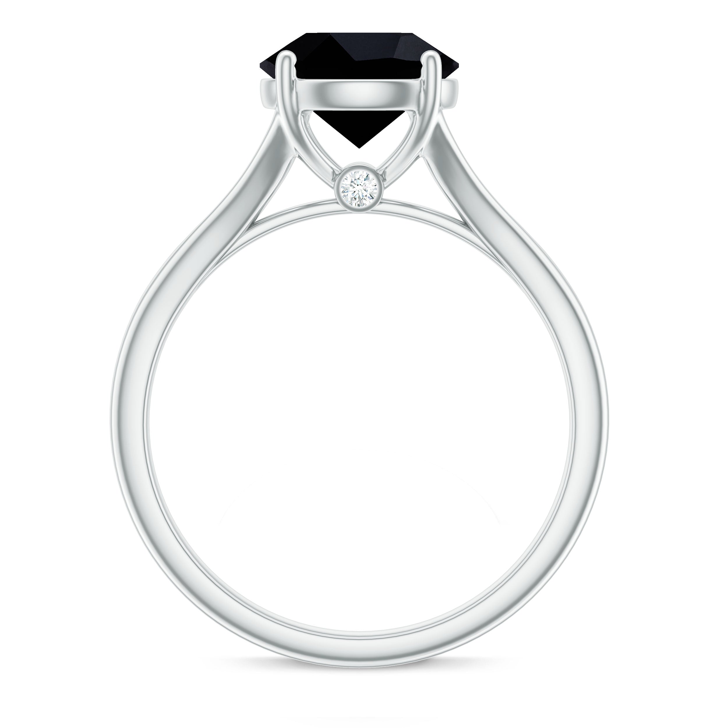 Real 8mm Black Onyx Solitaire Ring with Hidden Moissanite