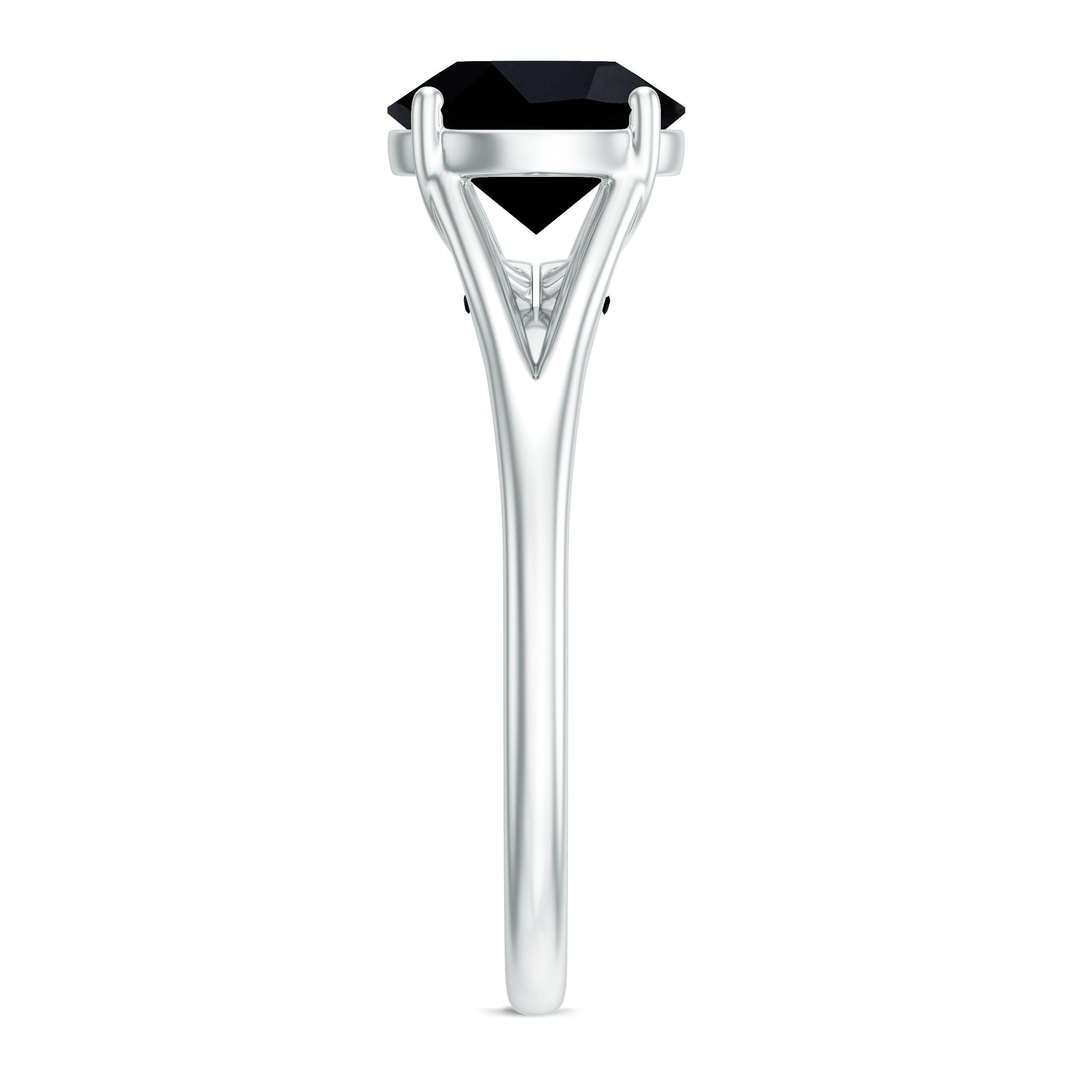 Real 8mm Black Onyx Solitaire Ring with Hidden Moissanite