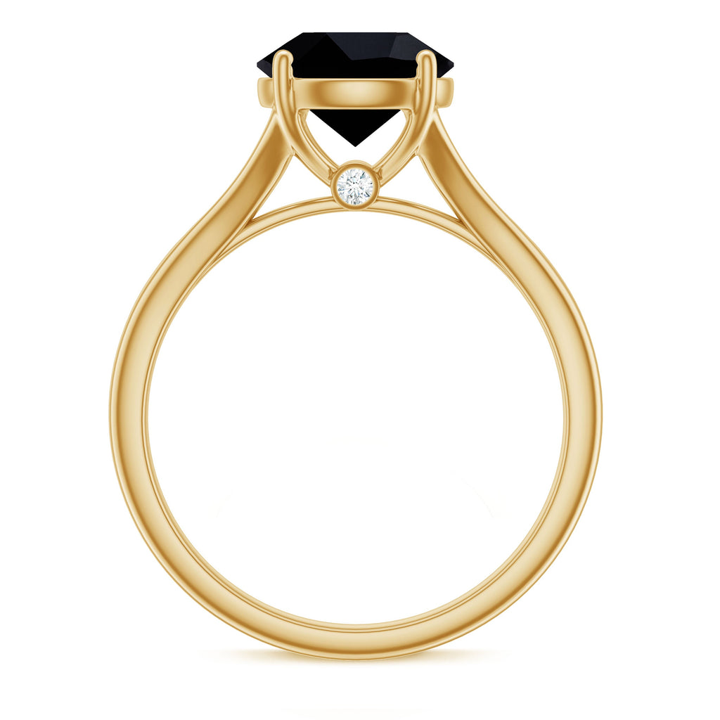 Real 8mm Black Onyx Solitaire Ring with Hidden Moissanite