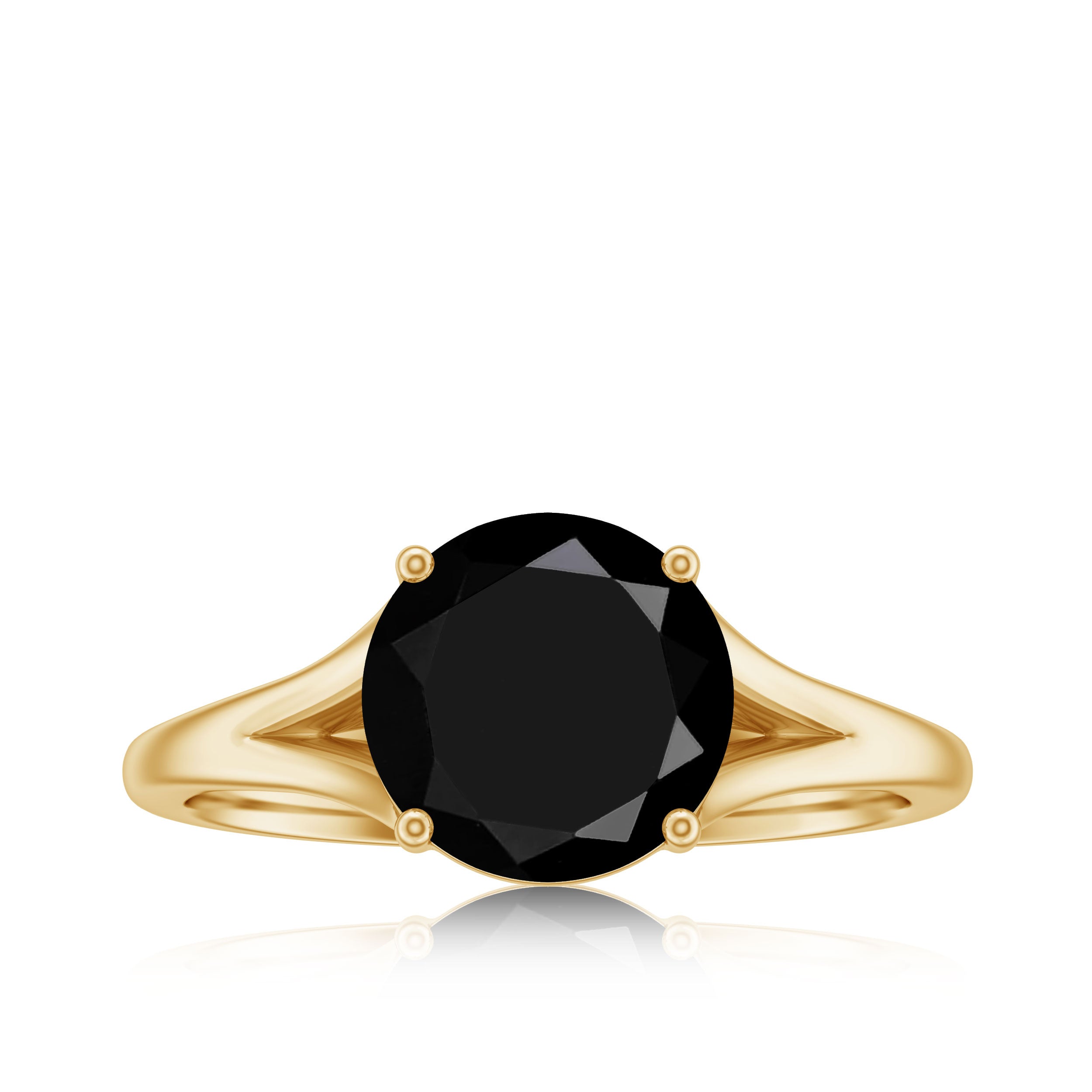 Real 8mm Black Onyx Solitaire Ring with Hidden Moissanite