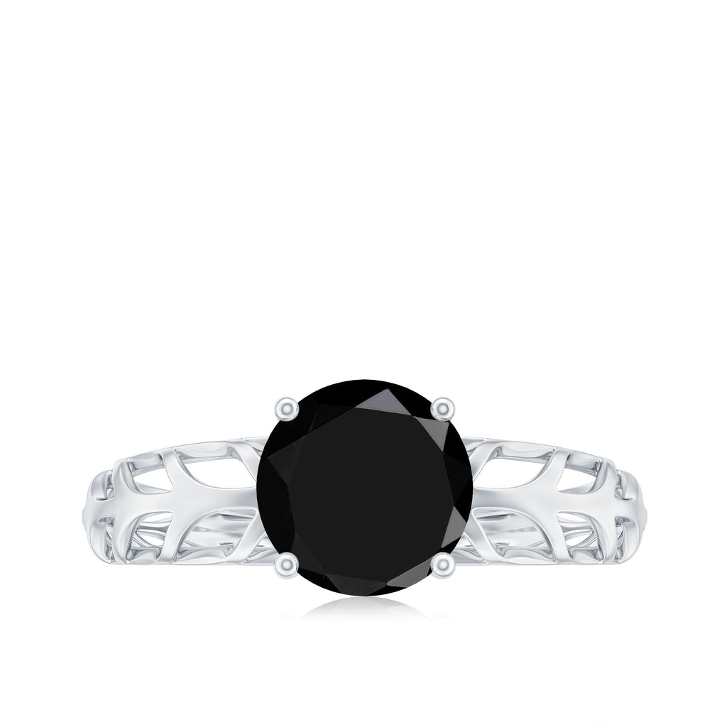 Natural 2.6 Carat Black Spinel Solitaire Engagement Ring for Women