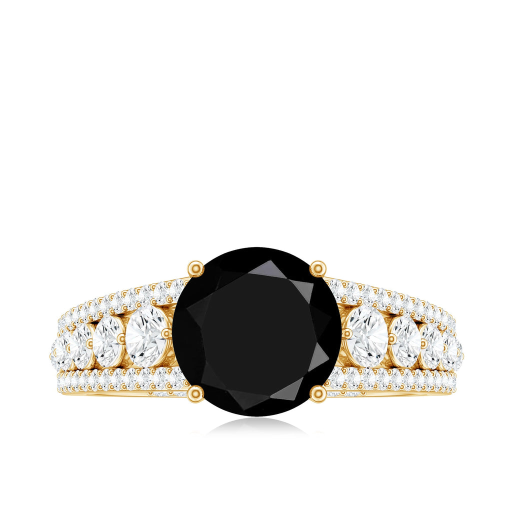 8mm Round Black Onyx Statement Engagement Ring with Moissanite Side Stones
