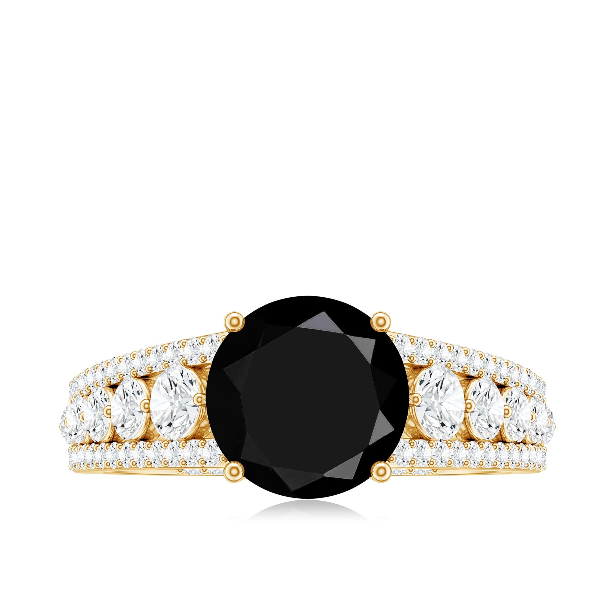 8mm Round Black Onyx Statement Engagement Ring with Moissanite Side Stones