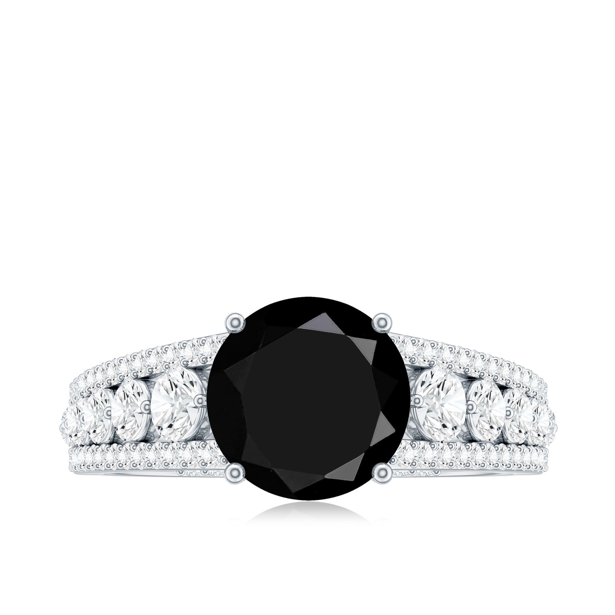 Real 2.5 Carat Black Spinel Engagement Ring with Moissanite Side Stones
