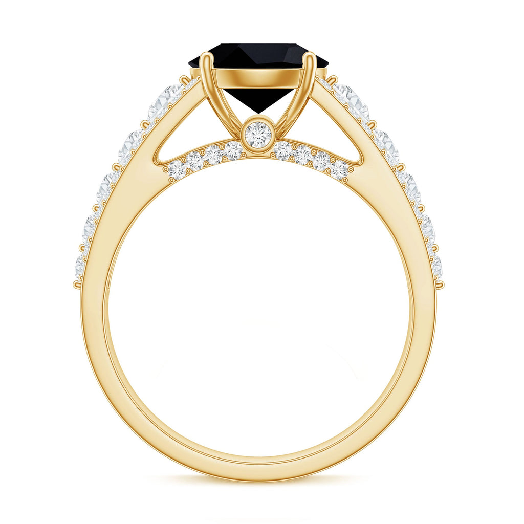 Real 2.5 Carat Black Spinel Engagement Ring with Moissanite Side Stones