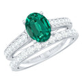 Certified 1.2 Carat Oval Lab Grown Emerald Wedding Bridal Ring Set of 2