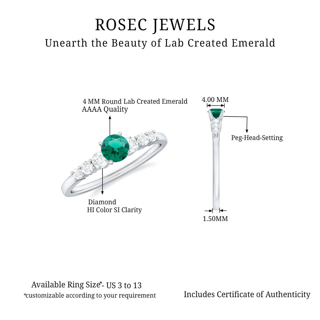 Round Lab Grown Emerald Diamond Promise Ring with Certificate