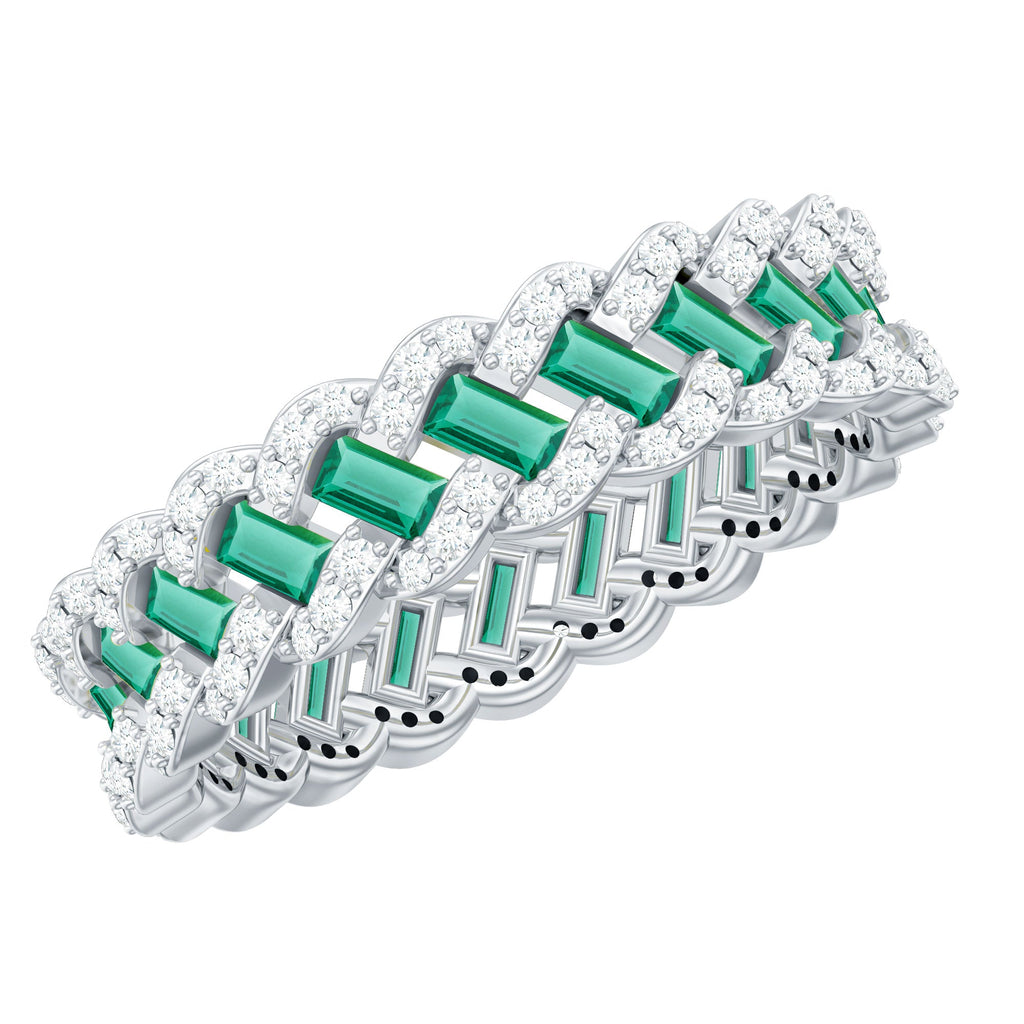 Certified Baguette Lab Grown Emerald Braided Wedding Band with Moissanite