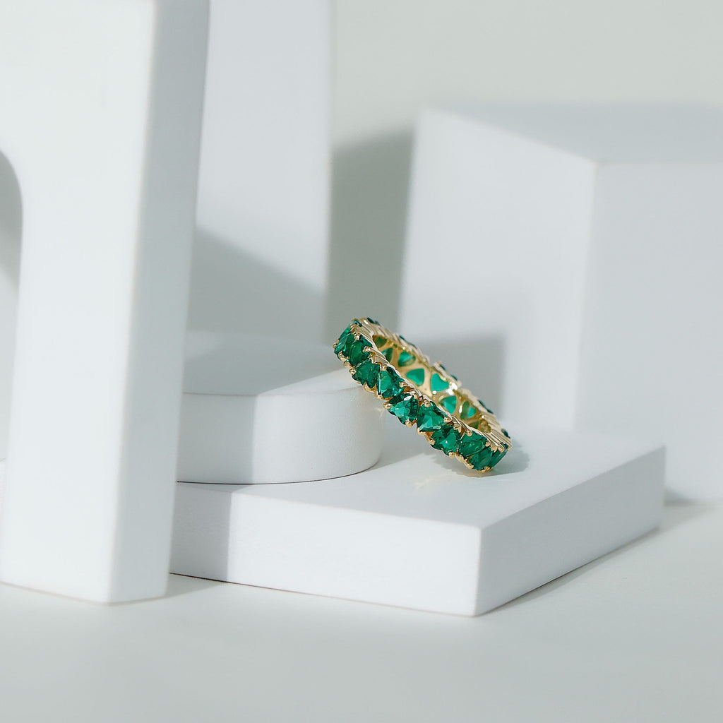 Certified Lab Created Emerald Heart Eternity Band Ring For Her