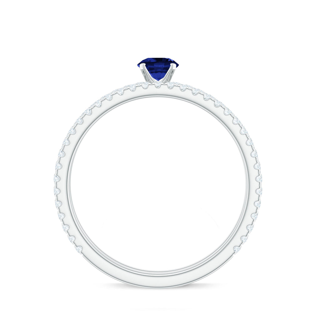 Certified 0.6 Carat Lab Grown Blue Sapphire Engagement Ring Set with Diamond