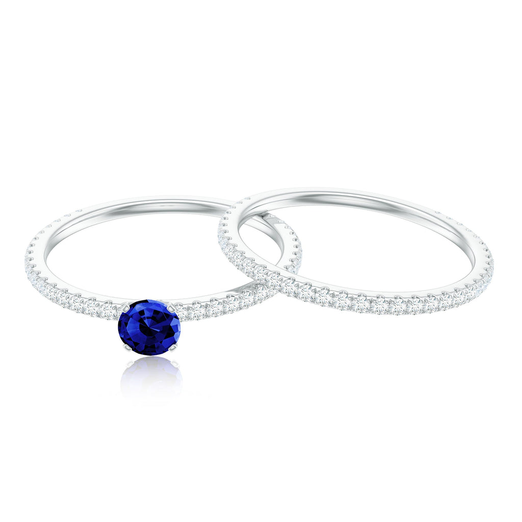 Certified 0.6 Carat Lab Grown Blue Sapphire Engagement Ring Set with Diamond