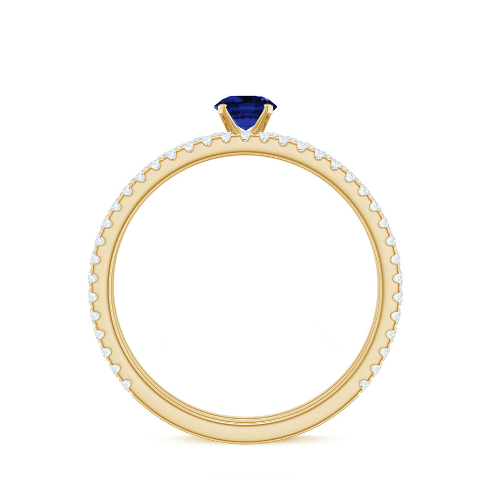 Certified 0.6 Carat Lab Grown Blue Sapphire Engagement Ring Set with Diamond