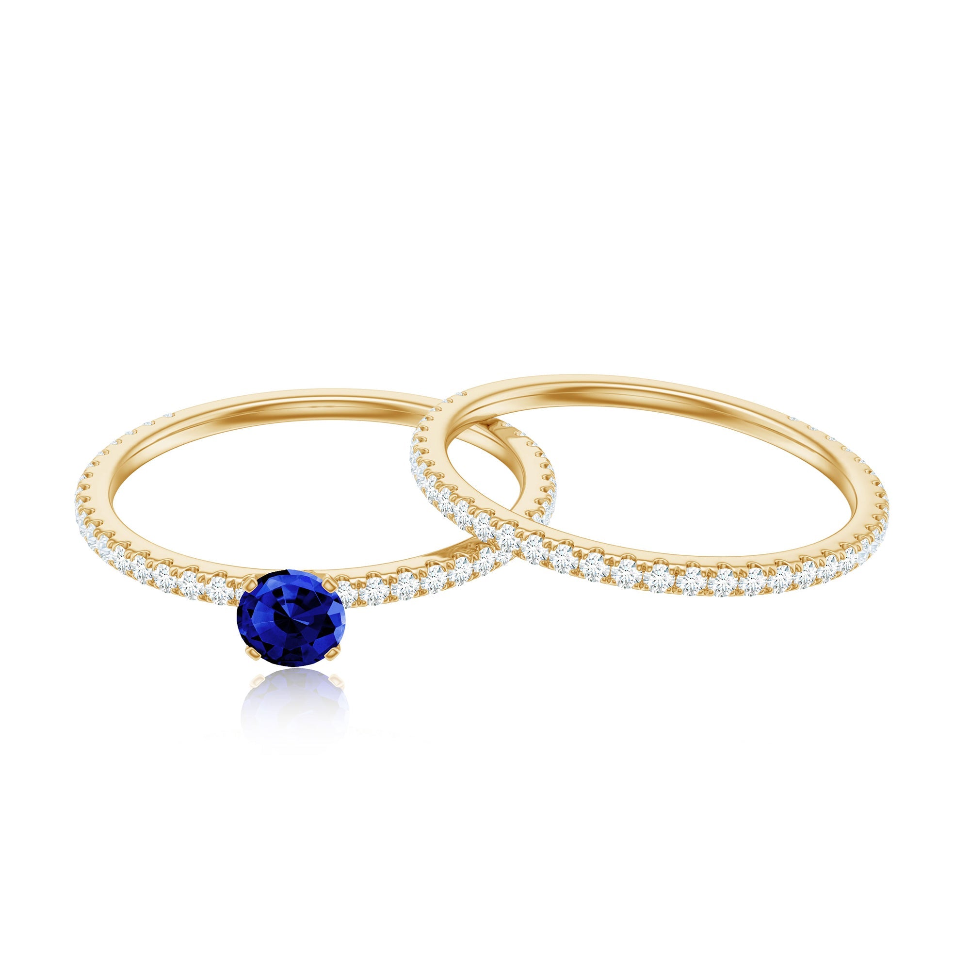 Certified 0.6 Carat Lab Grown Blue Sapphire Engagement Ring Set with Diamond