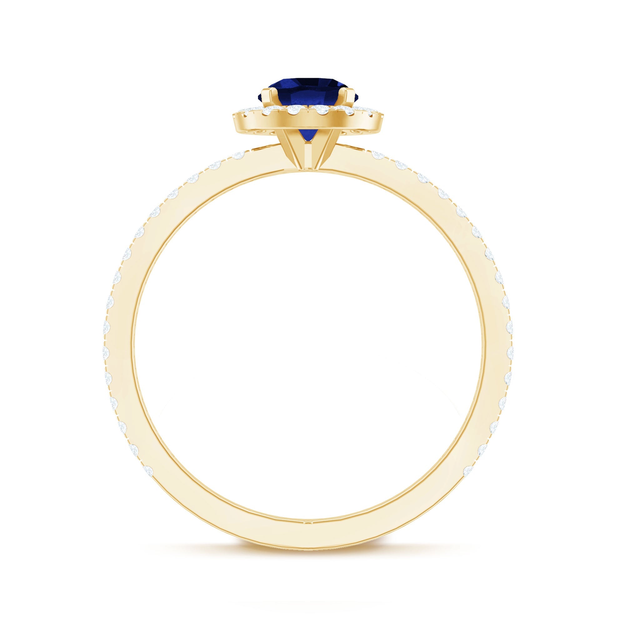 Certified 0.6 Carat Lab Grown Blue Sapphire Engagement Ring with Diamond Halo