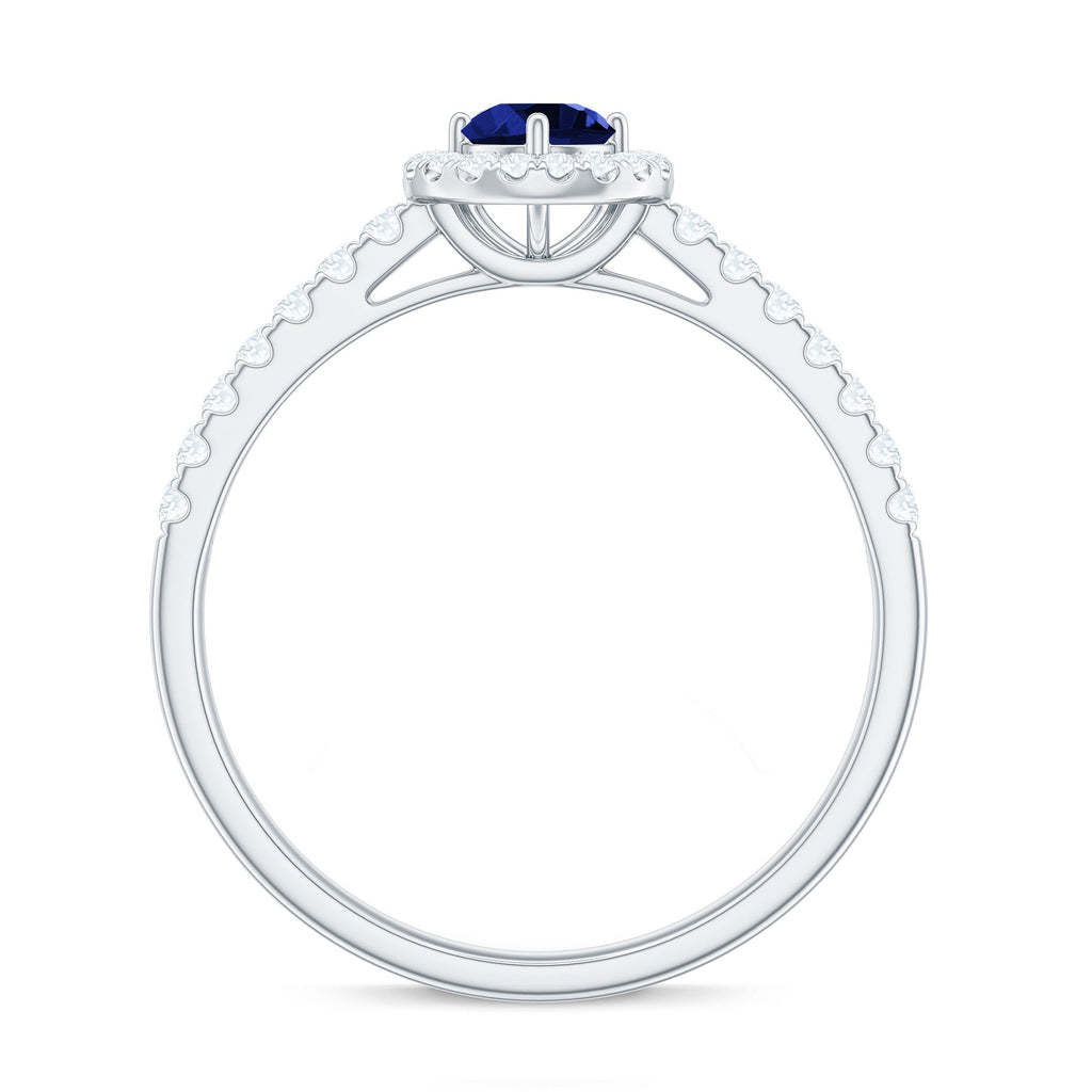 Certified 0.6 Carat Lab Grown Blue Sapphire Diamond Engagement Ring with Halo