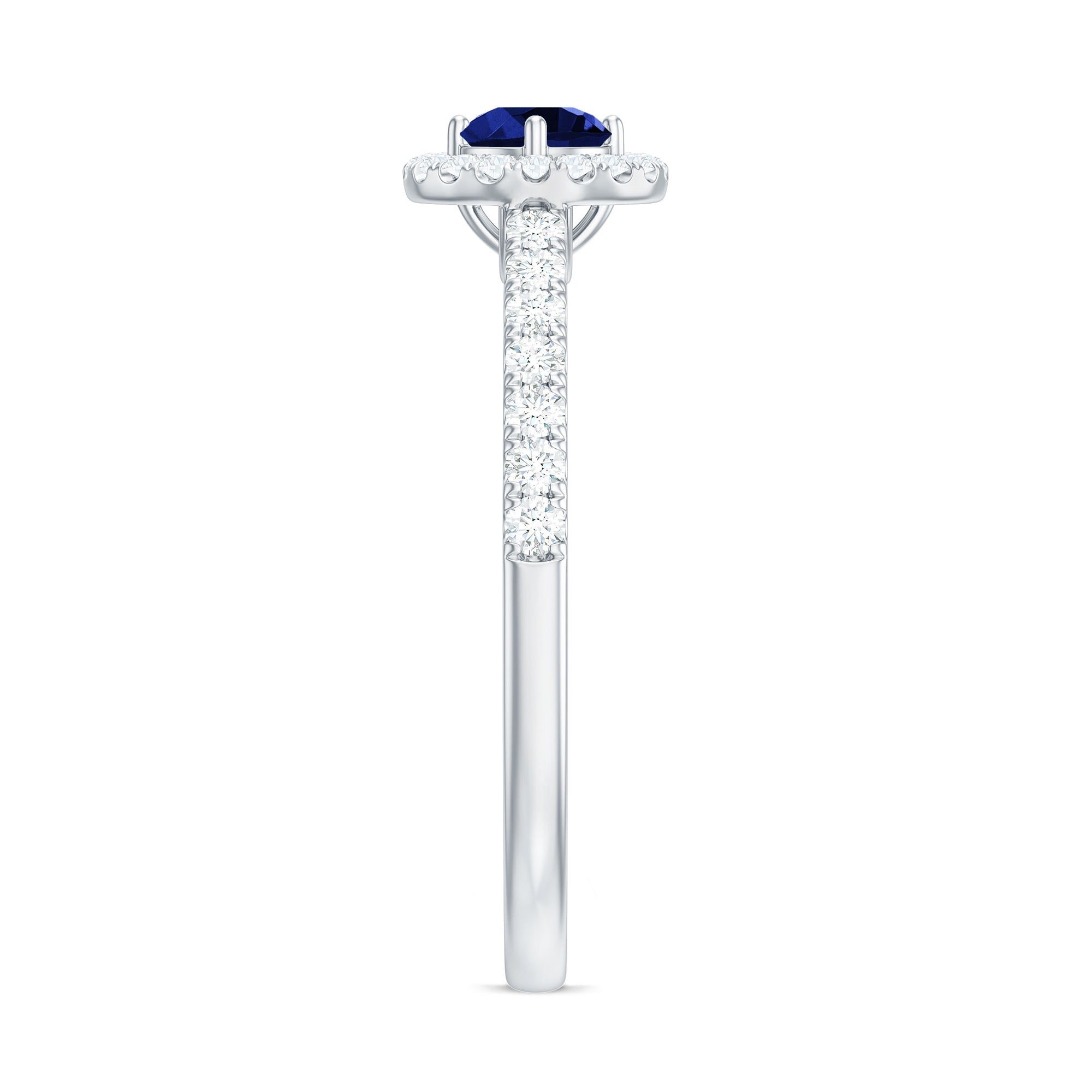Certified 0.6 Carat Lab Grown Blue Sapphire Diamond Engagement Ring with Halo