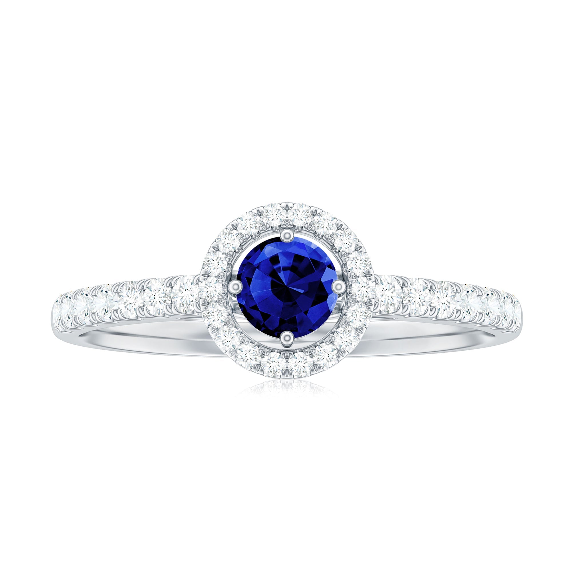 Certified 0.6 Carat Lab Grown Blue Sapphire Diamond Engagement Ring with Halo