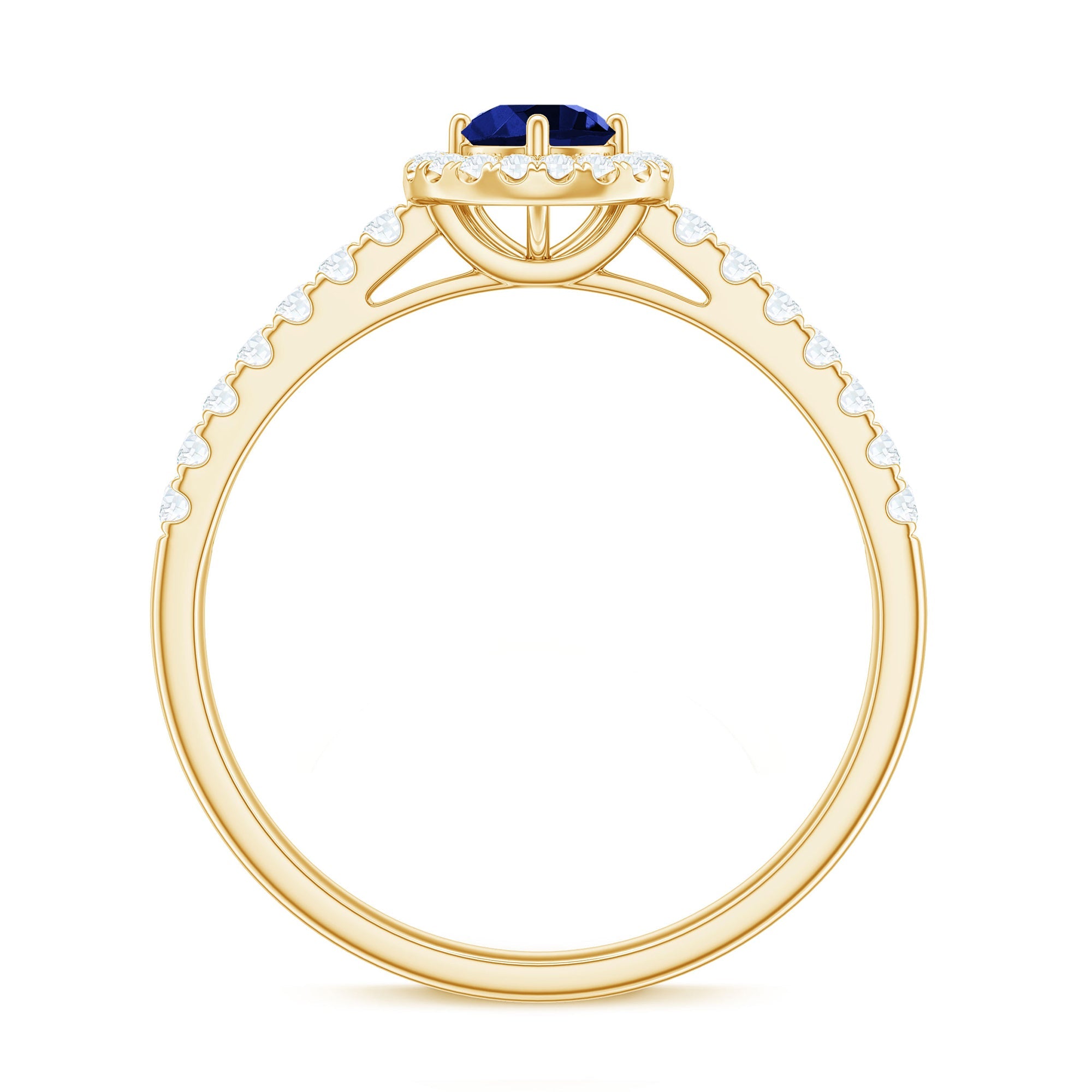 Certified 0.6 Carat Lab Grown Blue Sapphire Diamond Engagement Ring with Halo