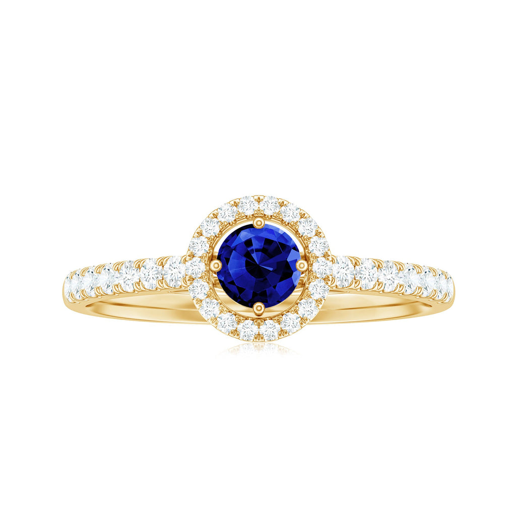 Certified 0.6 Carat Lab Grown Blue Sapphire Diamond Engagement Ring with Halo