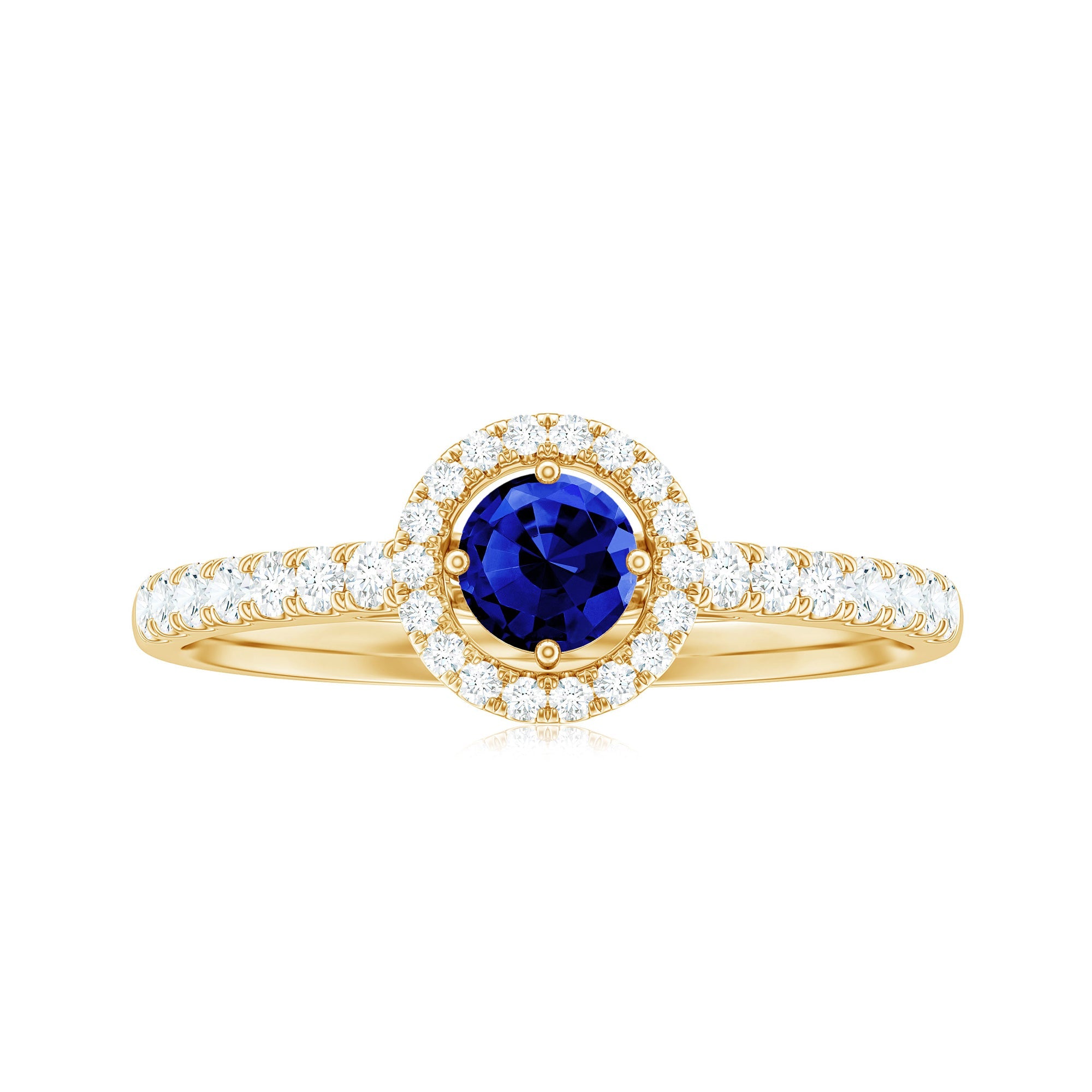 Certified 0.6 Carat Lab Grown Blue Sapphire Diamond Engagement Ring with Halo
