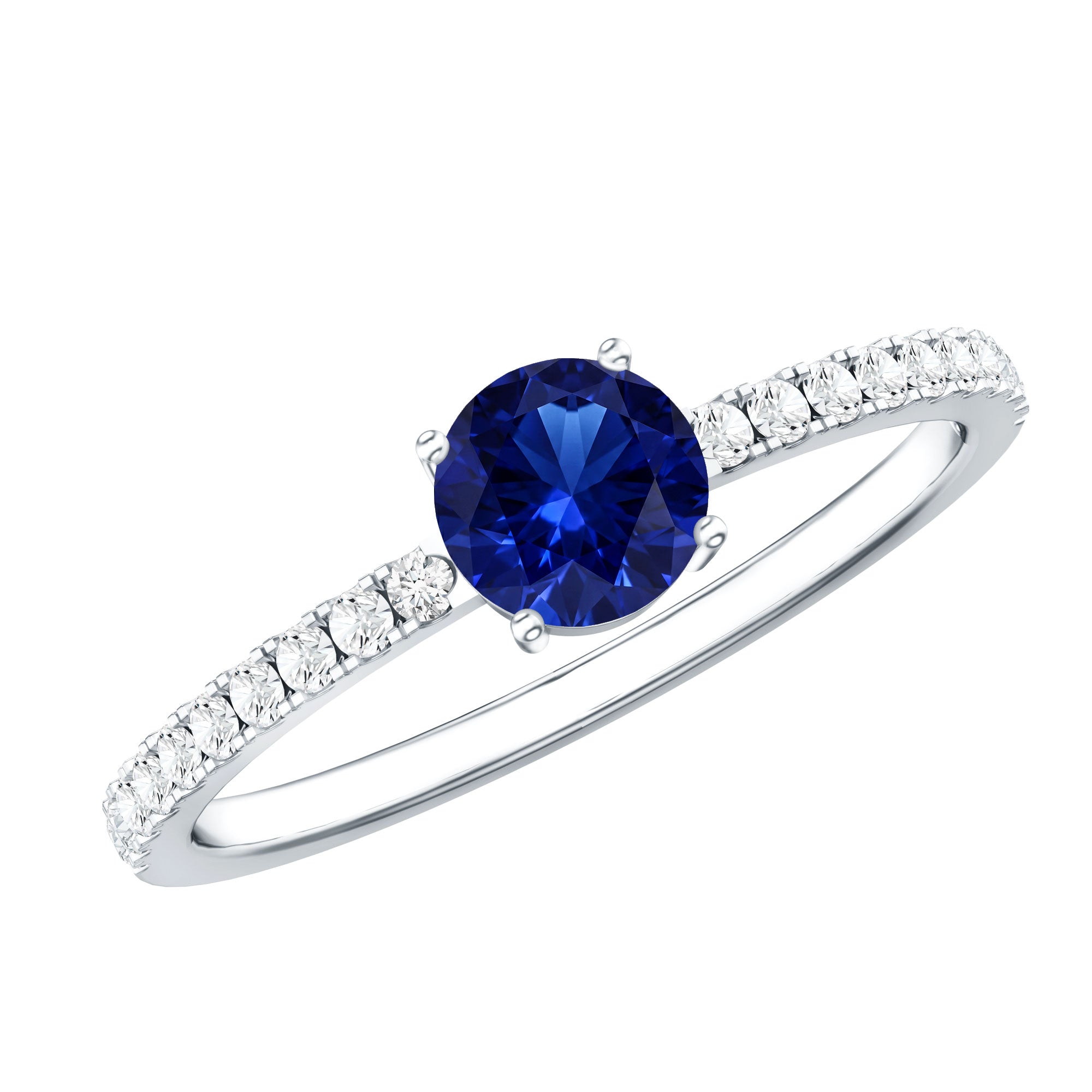 5mm Lab Created Blue Sapphire Promise Ring with Diamond Side Stones