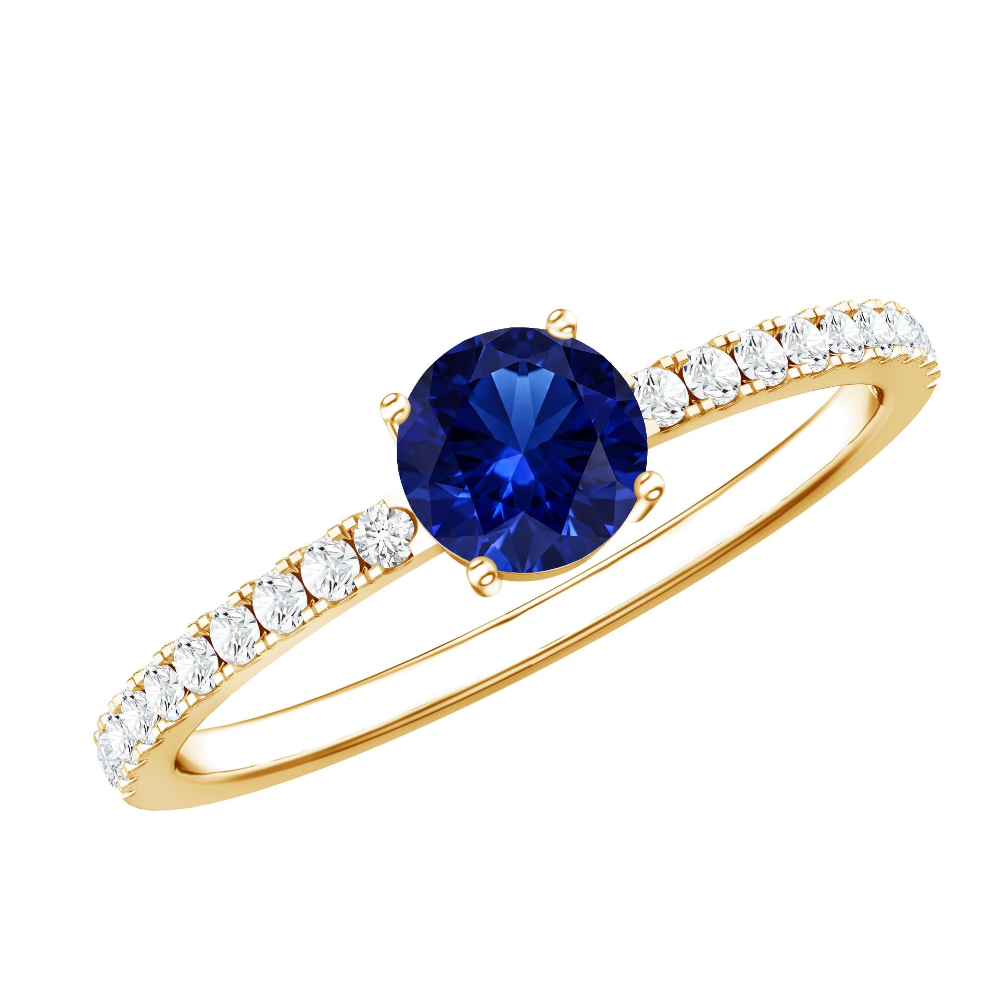 5mm Lab Created Blue Sapphire Promise Ring with Diamond Side Stones