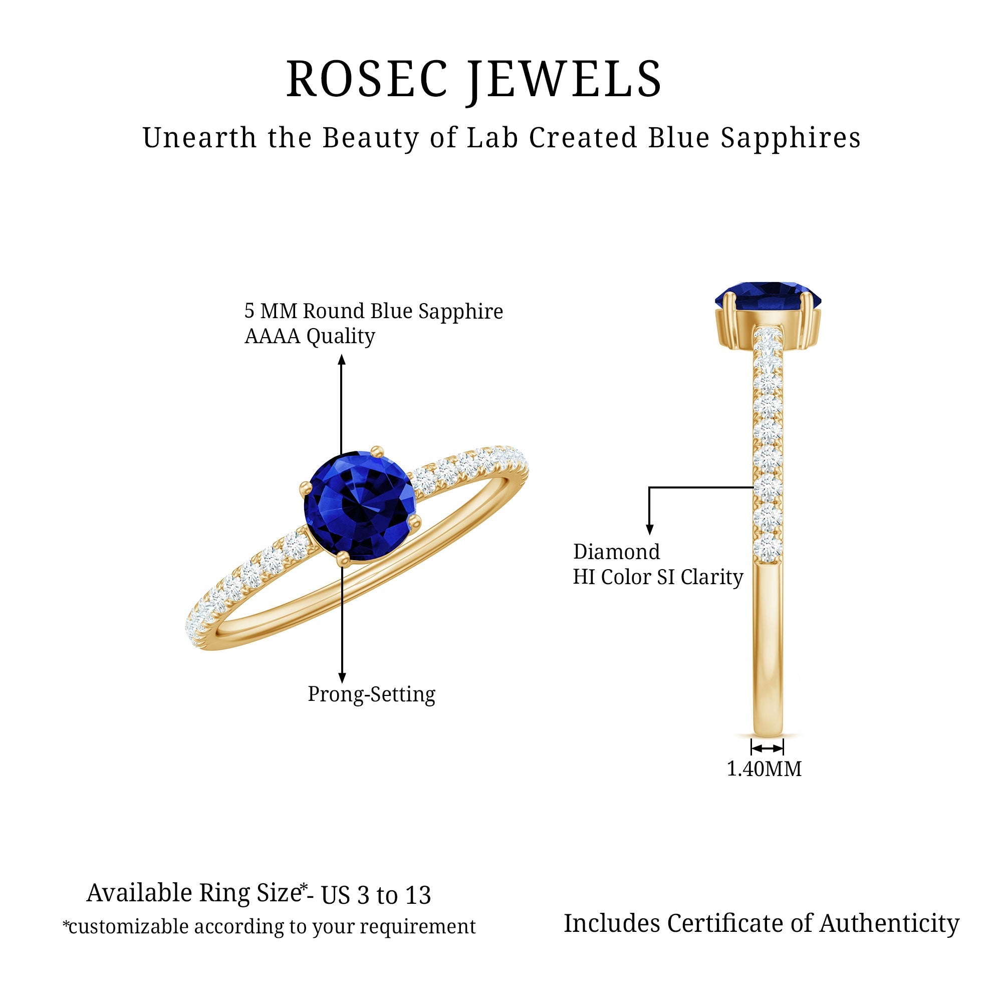 5mm Lab Created Blue Sapphire Promise Ring with Diamond Side Stones