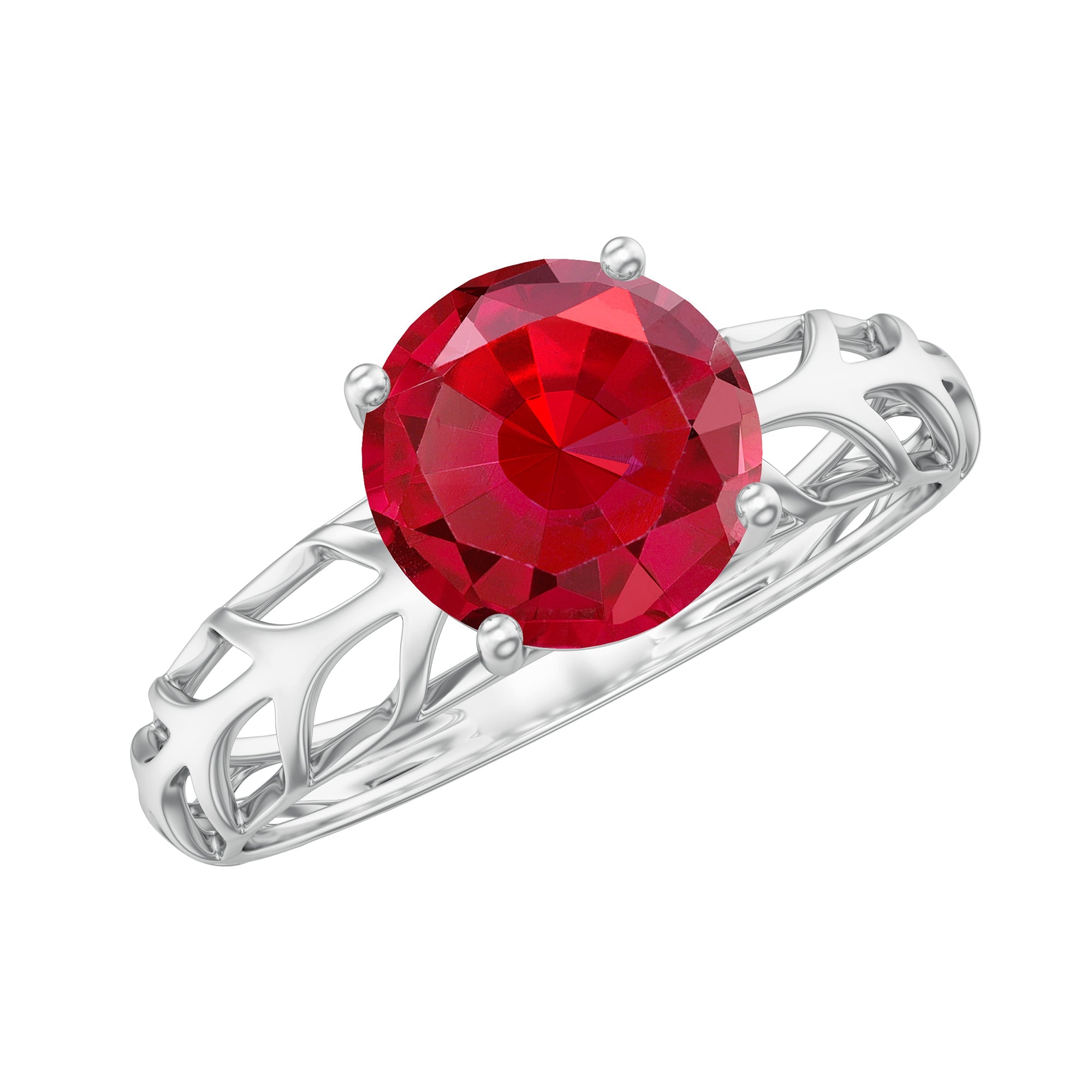 2.3 Carat Lab Created Ruby Solitaire Engagement Ring with Filigree Design