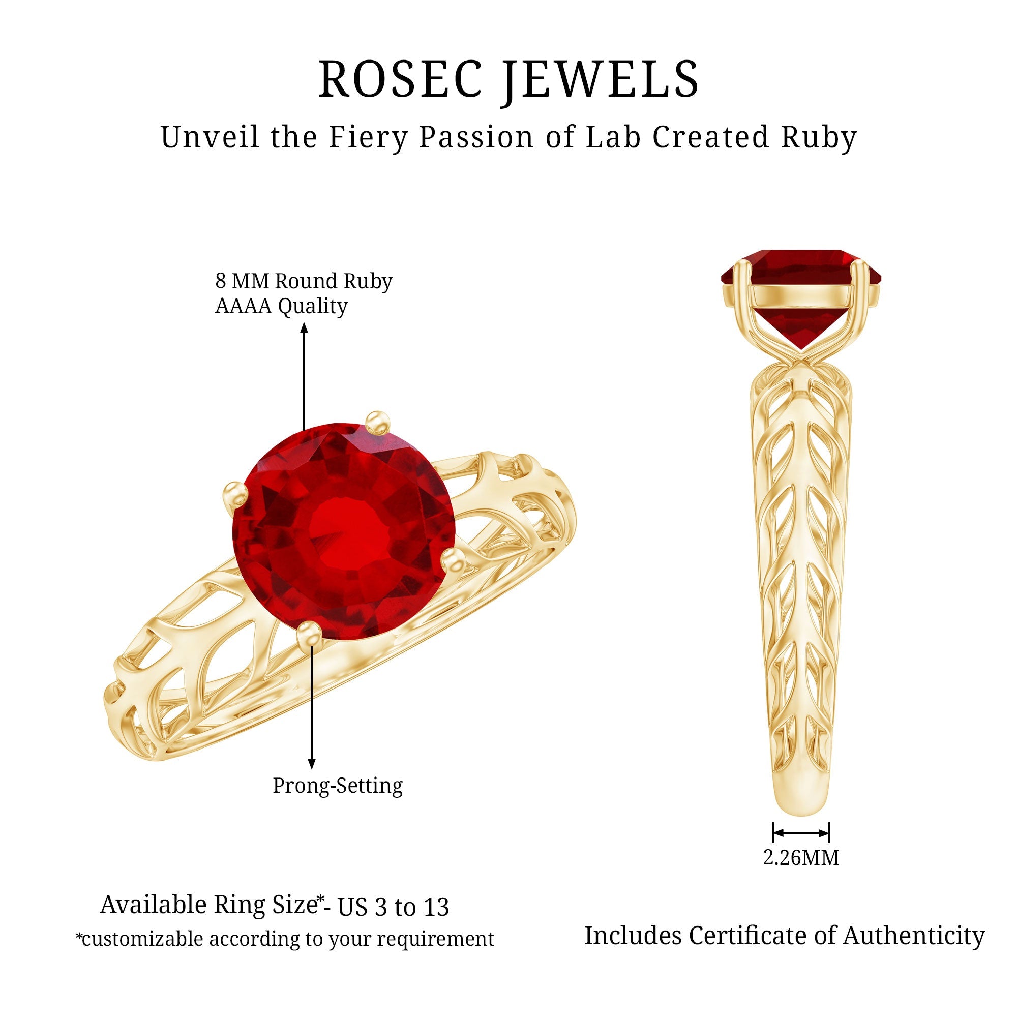 2.3 Carat Lab Created Ruby Solitaire Engagement Ring with Filigree Design